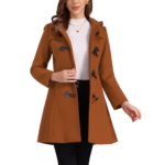 INSPIRE CHIC Hooded Toggle Button Up Duffle Coat for Women's Winter Outwear XL Brown