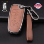 Customizable Leather & Aluminum Key Fob Cover with Keychain for Ford/Lincoln/Bronco (5-button)