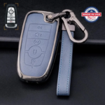 Customizable Leather & Aluminum Key Fob Cover with Keychain for Ford/Lincoln/Bronco (5-button) - Image 2